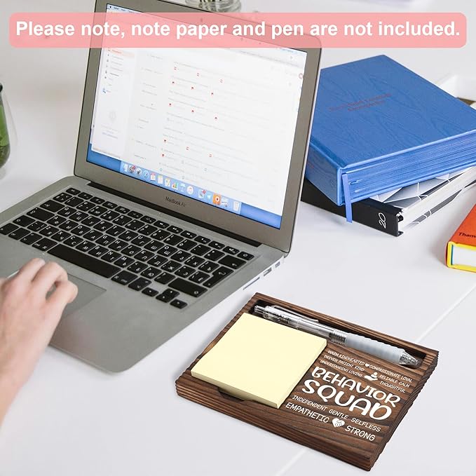 Behavior Squad Appreciation Gifts, Thank You Gift for Behavior Squad, Office Coworkers Staff Appreciation Gifts, Sticky Note Holder Wooden Notepad & Pen Holder 6.5" x 4.7" - FTA261