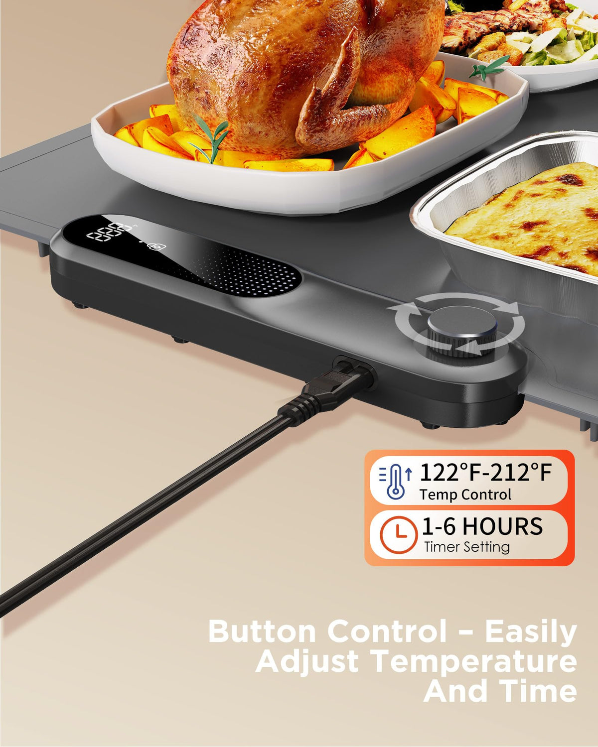 FEPPO Food Warming Mat, Electric Warming Trays for Buffets Party, Fast Full-Surface Heating Mat for Food with 19 Level Adjustable Temperature and 6 Hours Timer, Roll Up Food Warmer