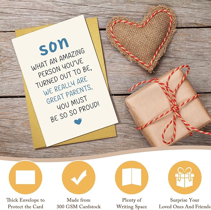 Qiliji Funny Son Birthday Card from Parents, Humorous Birthday Card for Adult Son, Sons Bday Cards Gifts from Mom and Dad, We Are Great Parents You Must Be So Proud