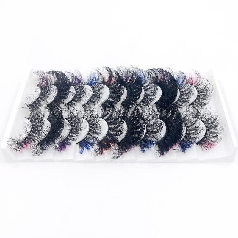 IFLOVEDEKD 10 Pairs Russian Strip Lashes With 5 Colors 25mm Mix Wispy Faux Mink Eyelashes Fluffy Long False Reusable D Curl Lash Strips