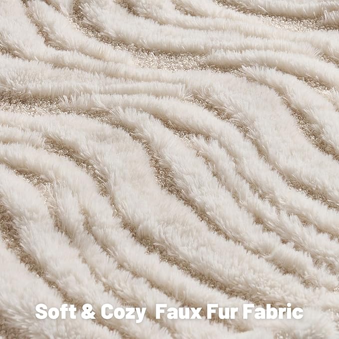 FUTEI Cream Decorative Throw Pillow Covers 26x26 Inch Set of 2,Soft Faux Fur Geometric Shapes Texture Euro Pillow Shams,Boho Home Decor for Couch Bed Living Room