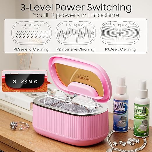 550ml Ultrasonic Cleaner | 45kHz Professional Cleaning with 3 Power Modes, LED Display, Degas & 5 Timer Settings | for Jewelry, Eyeglasses, Dentures, Watches | 7oz Ultrasonic Cleaner Solution