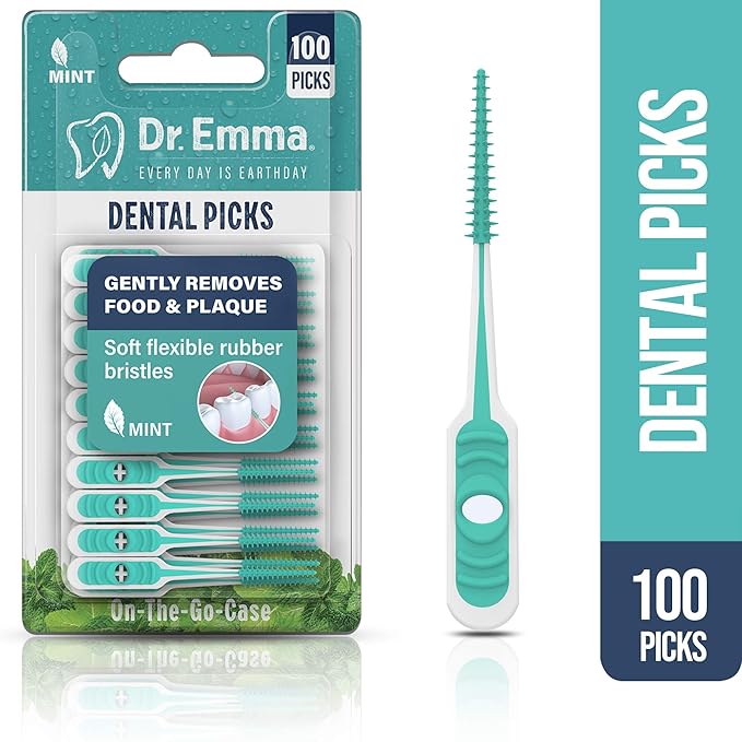 Dr. Emma Dental Picks Mint Brush Picks 100Ct/Pack, 2 Packs (200Ct)