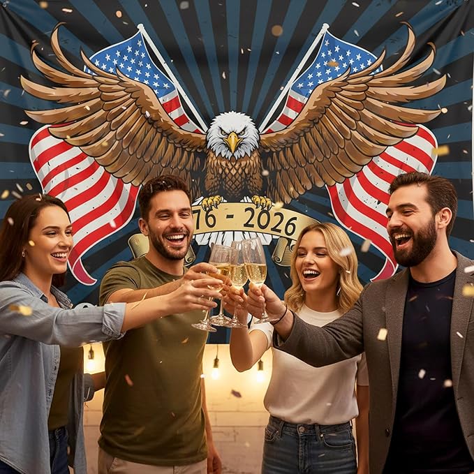 4th of July Independence Day Decorations - Patriotic Decorations Banner American 1776-2026 Anniversary Eagle Background Party Decorations Indoor Outdoor Supplies