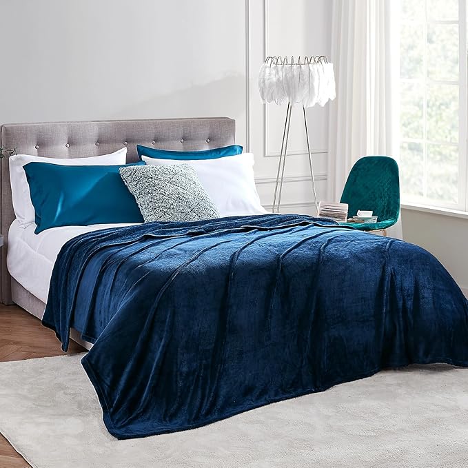 Hansleep Fleece King Size Blanket for Bed Navy, Super Soft Flannel Fuzzy King Size Plush Cozy Blanket for All Seasons, Navy, King 90x108 Inches