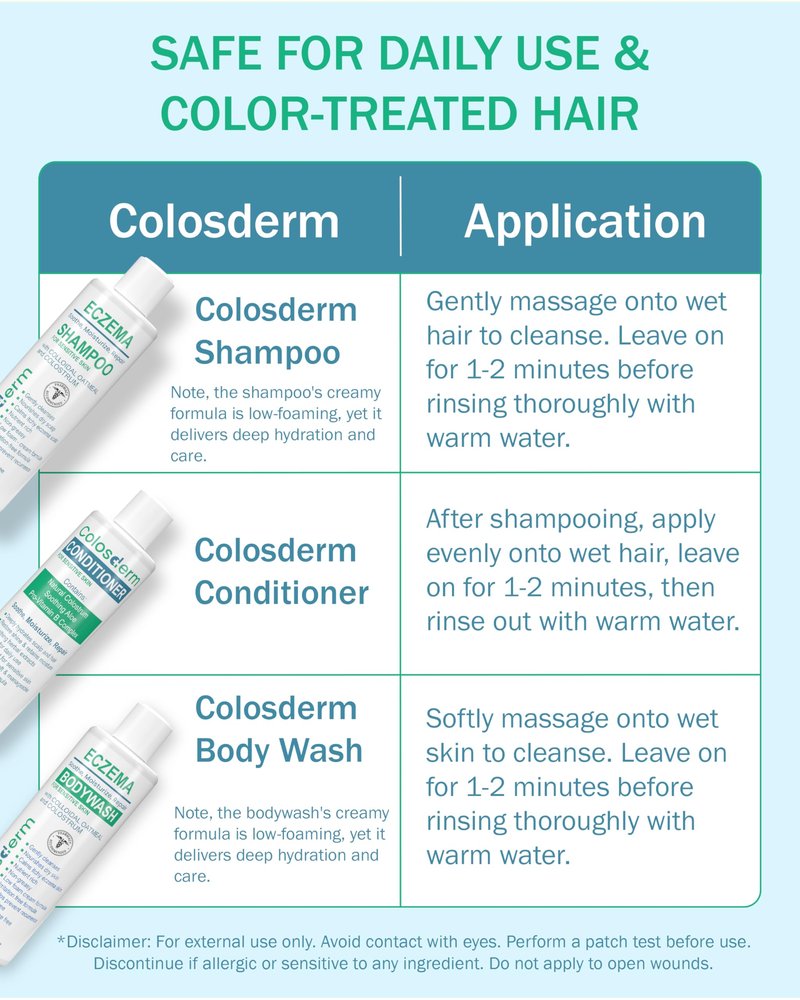 Eczema Cream Shampoo and Conditioner Scalp Treatment for Sensitive Skin for Kids & Adults- Colostrum & Colloidal Oatmeal -Itchy Scalp Anti Dandruff Shampoo for Women & Men, 16 fl oz, Made in USA