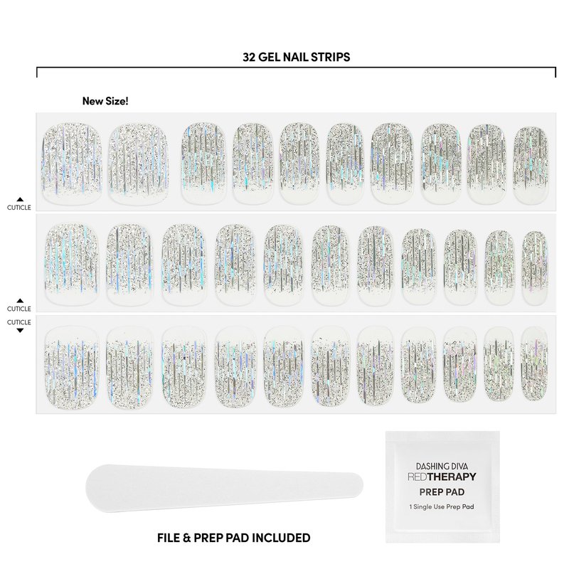Dashing Diva Gloss Nail Strips - Going Platinum | UV Free, Chip Resistant, Long Lasting Gel Nail Stickers | Contains 32 Strips, 1 Prep Pad, 1 File