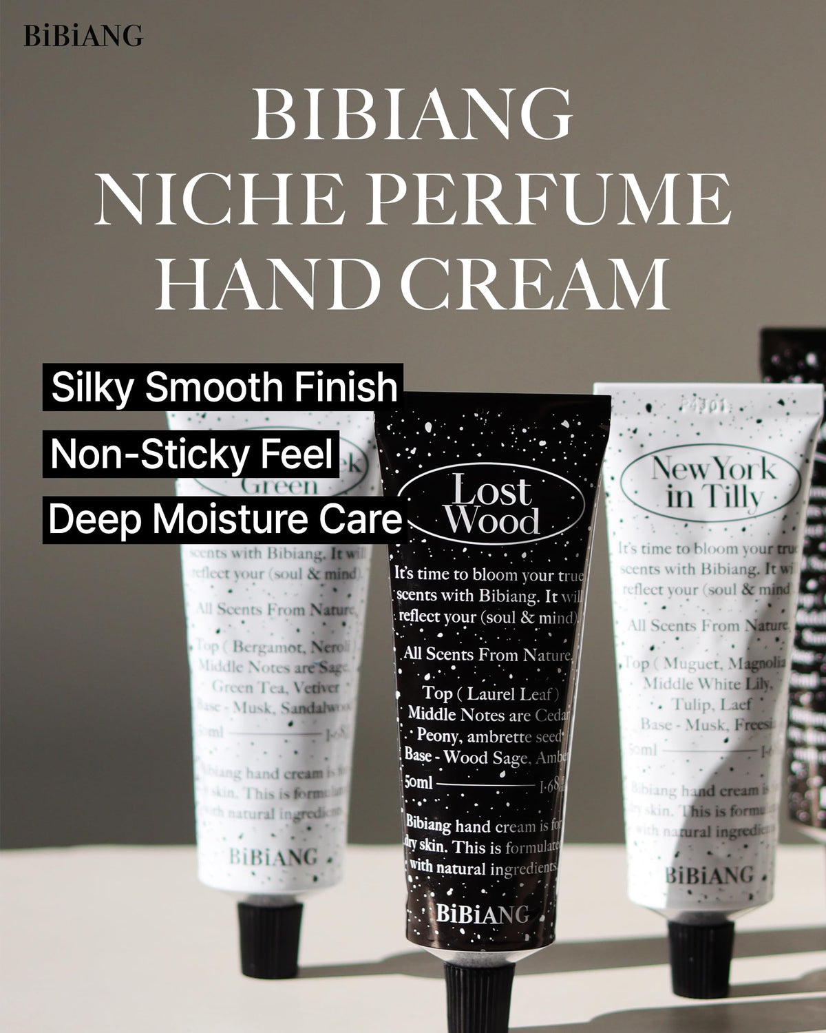 BiBiANG Walnut Creek Green Hand Cream - Korean Hand Care for Moisturizing & Nourishment - Hydrating Hand Care Formula with Forest Bergamot Scent, Shea Butter & Niacinamide - 1.69oz