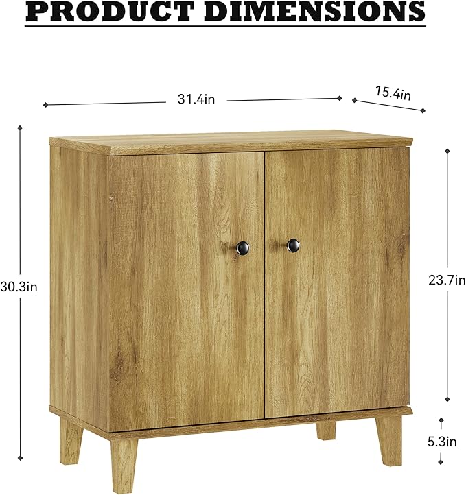 Modern Storage Cabinet Buffet Storage with Wood Legs and Adjustable Shelf for Dinnig Room Living Room Entryway, Brown Oak