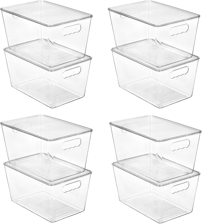 Vtopmart 8 Pack Clear Stackable Storage Bins with Lids, Large Plastic Containers with Handle for Pantry Organization and Storage,Perfect for Kitchen, Fridge, Cabinet, Bathroom Organizer