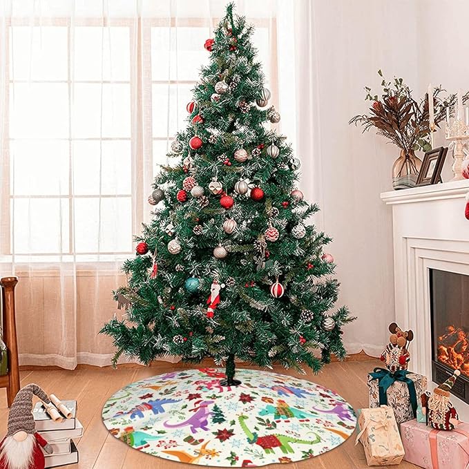 Cute Dinosaur Christmas Tree Skirt Xmas Tree Mat Halloween Christmas Tree Ornaments Decorations Holiday Party Indoor Outdoor 48"