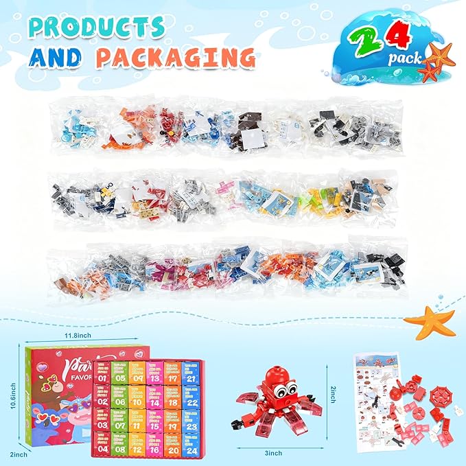 24-piece Valentine's Day Gift Set, Ocean Life Building Blocks, Suitable for Boys and Girls - Valentine's Day Party Gifts, Classroom Exchange Gifts, School Reward Items