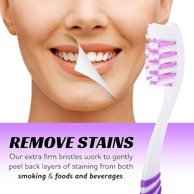 Extra Firm Toothbrush, Hard Bristle Toothbrush Set for Adults or Smokers Travel Kit, Multicolor Denture Brush, Large Head, Manual Travel Toothbrush Hard Bristles