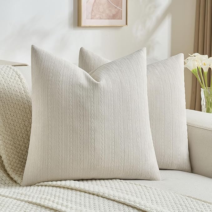 FUTEI Beige Decorative Throw Pillow Covers 22x22 Inch Set of 2,Soft Cozy Wheat Ear Striped Patterns Cushion Cases,Modern Home Decor for Couch Bed Living Room