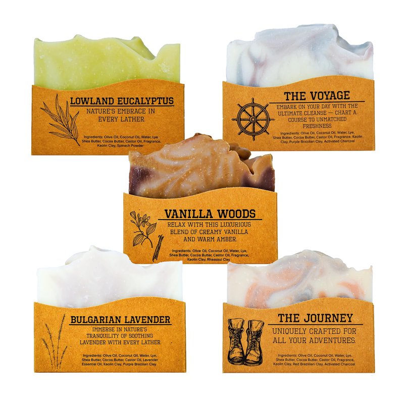 CompassSoap Natural Bar Soap for Women & Men | Skin-Friendly, Hand Made Soap Bar Gift Set | Best Exfoliating and Cleansing Bar Soap for Men & Women | 5 Oz. Variety Pack of 5
