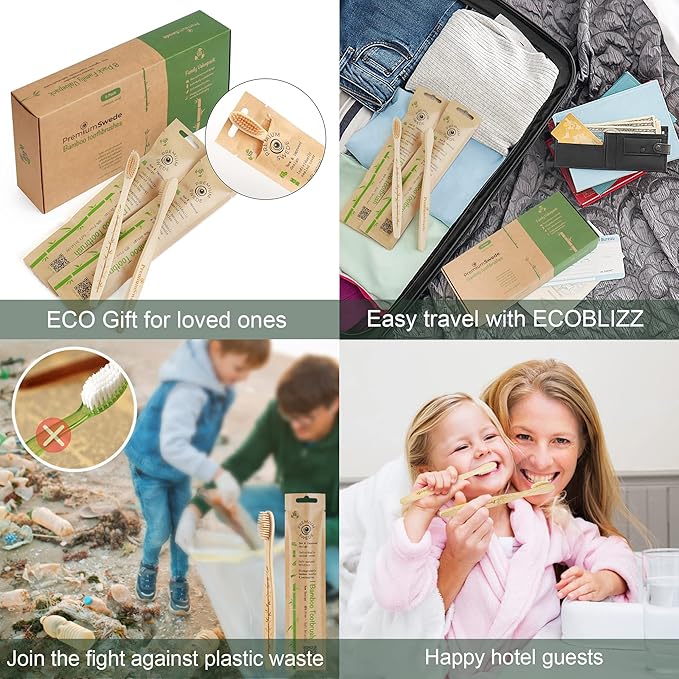 Bamboo Toothbrushes Soft Bristles Adult - 8 Pack Eco-Friendly Bamboo Toothbrushes Individually Wrapped - Sealed Soft Bristle Toothbrush - Biodegradable Natural Wooden Toothbrush