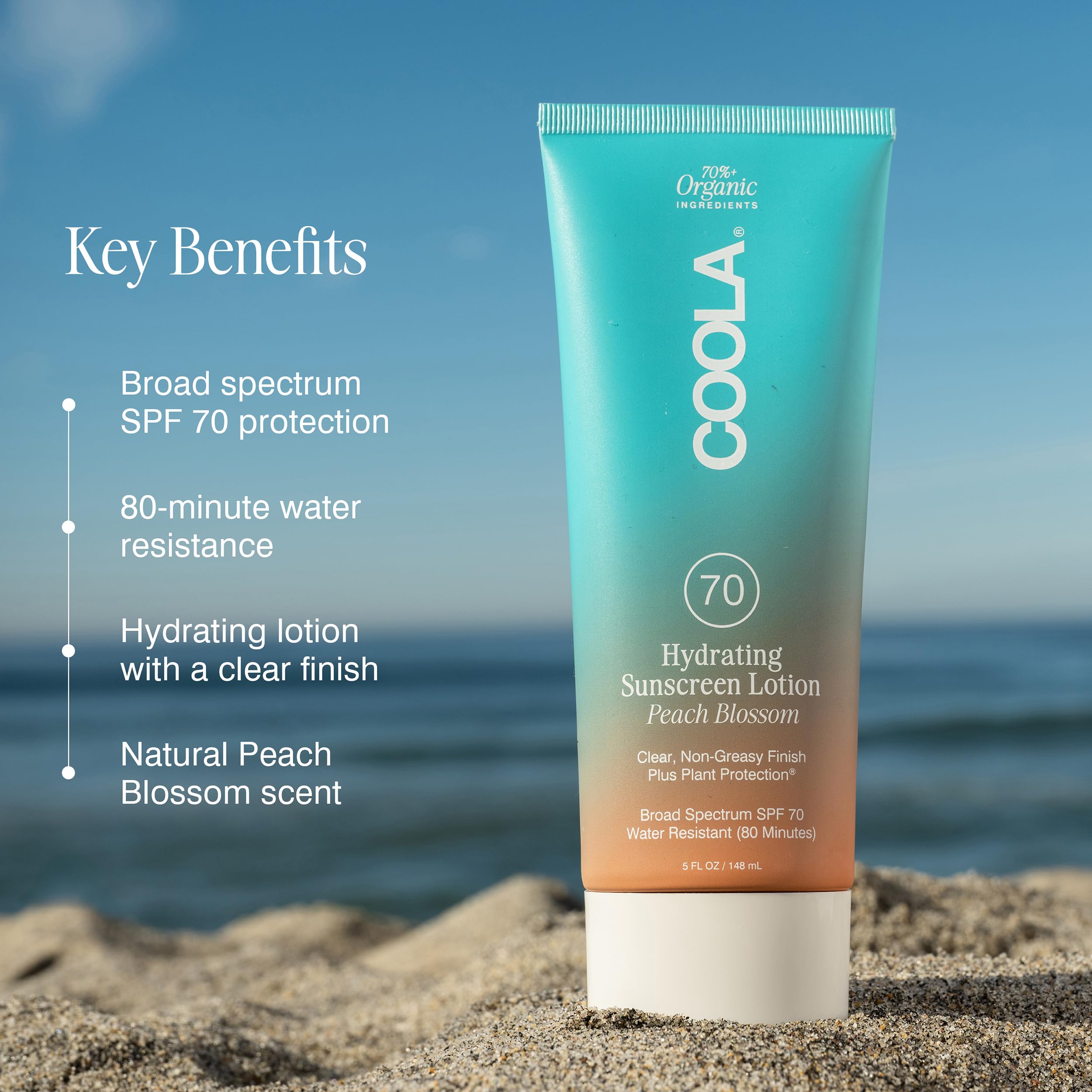 COOLA Organic Sunscreen SPF 70 Sunblock Body Lotion, Dermatologist Tested Skin Care for Daily Protection, Vegan and Gluten Free, Peach Blossom, 5 Fl Oz