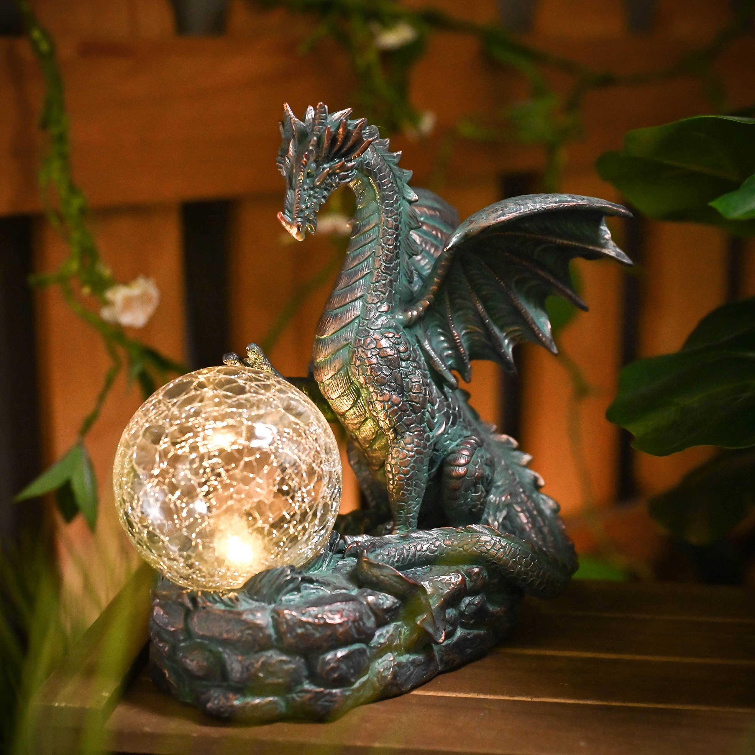TERESA'S COLLECTIONS Garden Sculptures & Statues, Solar Dragon Outdoor Statues Figurines, Resin Bronze Gothic Garden Decor Lawn Ornaments Patio Yard Decorations Gifts for Mom Women, 8"
