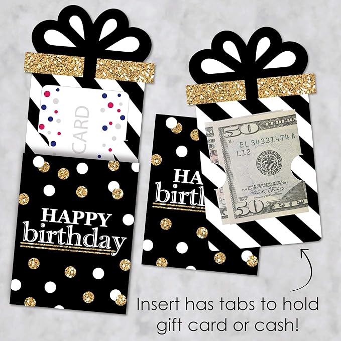 Big Dot of Happiness Adult Happy Birthday - Gold - Birthday Party Money and Gift Card Sleeves - Nifty Gifty Card Holders - Set of 8