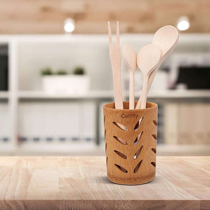 Eco-Friendly Bamboo Toothbrush Holder with Drainage – Quick Drying Single-Piece Design – Toothbrush Holders for Bathrooms – Wooden Toothbrush Holder Resilient in Humid Conditions - Matte Leaves