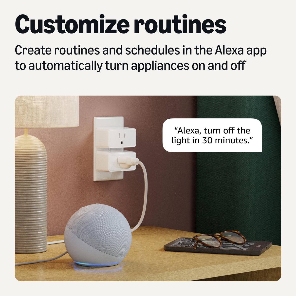 Amazon Basics Smart Plug, Works with Alexa Only, Voice Control, Remote APP Control, Schedule, Compact Design, Versatile, 2.4 GHz Wi-Fi, No Hub Required, 4-Pack, White