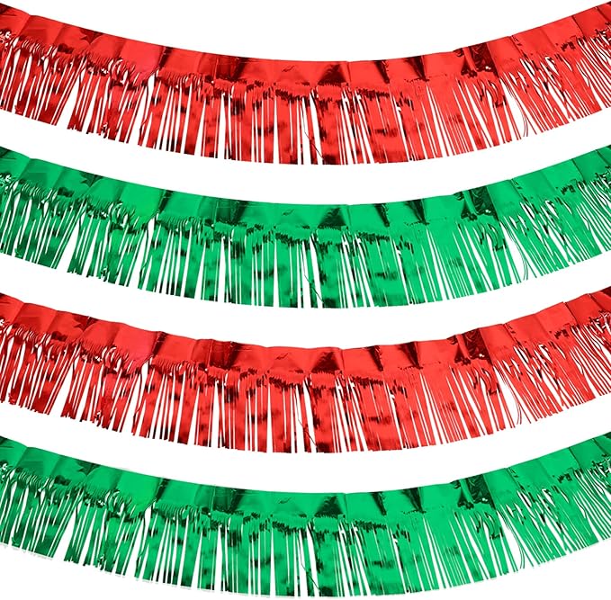 WILLBOND 4 Packs 40 Feet Fringe Garland Foil Fringe Garland Metallic Tinsel Foil St. Patrick's Day Hanging Banner for Wedding Birthday Parties Holiday Decorations Graduation