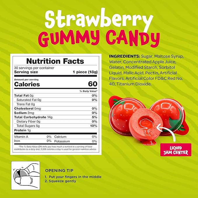 Strawberry Gummy Balls - 19 Ounce Jar (30 Count) - Jelly Filled Gummies - Individually Wrapped Gummy Candy - Fun Party Favors - Candy for Easter Eggs & Goodie Bags