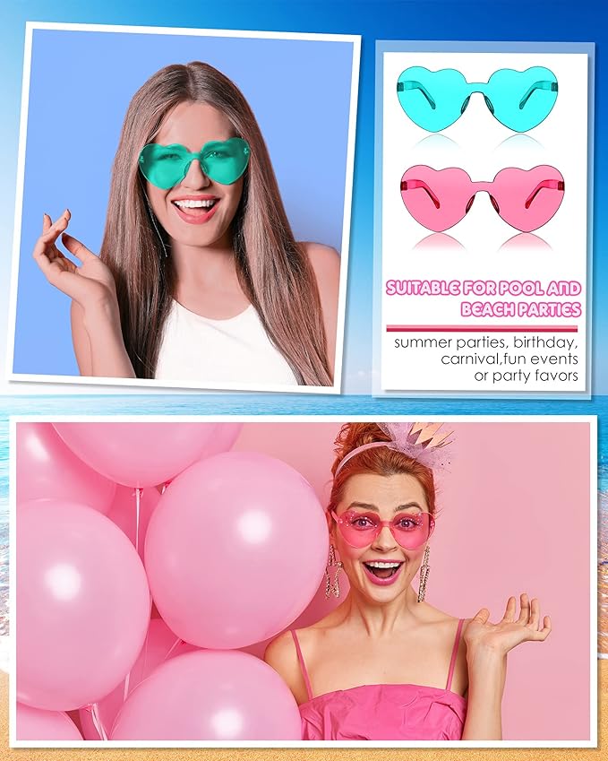 Photect 12 Pair Heart Shaped Sunglasses Neon Color Transparent Heart Glasses for Women Party Favor