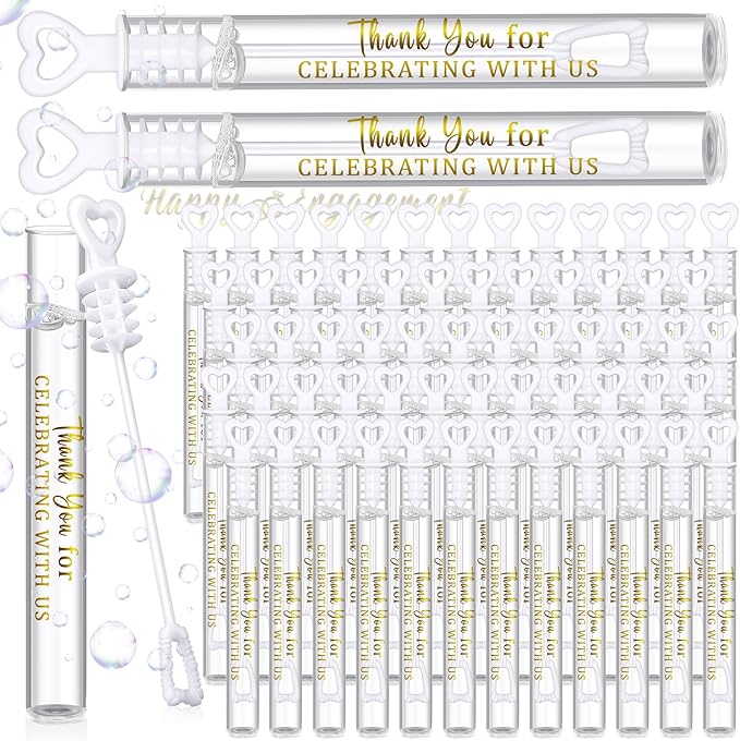 50 Packs Thank You for Celebrating with Us Bubbles Wedding Proposal Table Decorations White Heart Bridal Shower Favors Guests Gifts for Wedding Engagement Birthday Party Supplies(Gold)