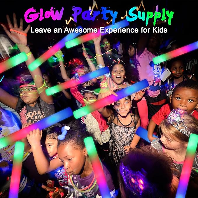 230 LED Foam Glow Sticks, Bulk Glow Sticks, Foam Light Up Sticks Bulk, LED Foam Sticks with 3 Colorful Flash Mode,Glow Party Supply for Wedding, Birthday, Concert, Carnival, Sporting Events