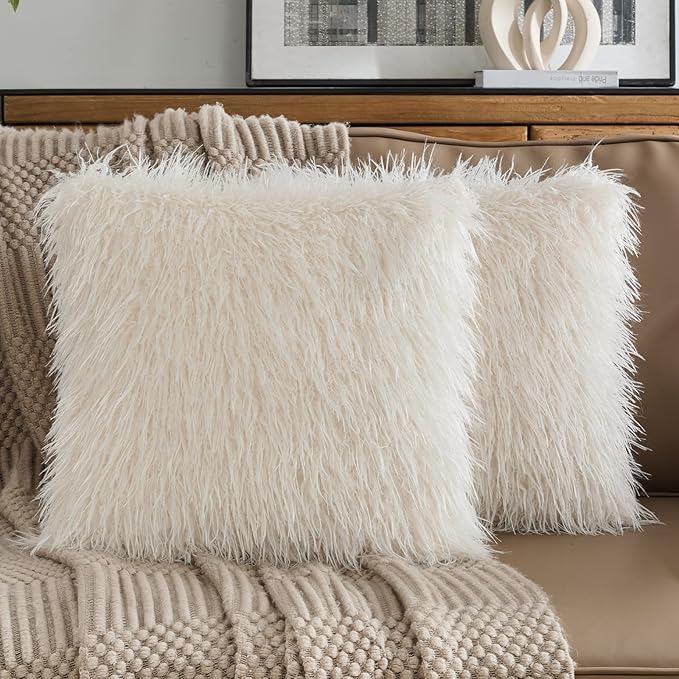 FUTEI Cream White Decorative Throw Pillow Covers 18x18 Inch Set of 2,Soft Cozy Faux Fine Wool Textured Cushion Case,Modern Home Luxury Decor for Couch Bed Living Room