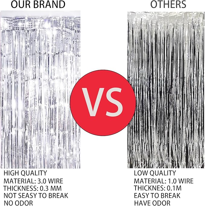 Valentines Day 2 Pack 3.3 * 8.3 ft Foil Curtain Metallic Tinsel Fringe Curtains Photo Booth Props Backdrop for Birthday Wedding Engagement Baby Shower Christmas Holiday Celebration Partyl,Silvery
