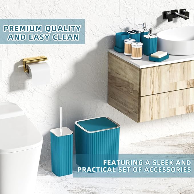 Bathroom Set with Shower Curtain and Rugs- 25PC Teal Bathroom Set, Bathroom Accessories Set, Shower Curtain Set, Trash Can, Qtip Holder Dispenser & Soap Dispenser