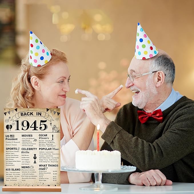 DARUNAXY 81st Birthday Party Decorations, Vintage Back in 1945 Poster Acrylic Sign with Stand 81 Year Old Party Supplies for Men& Women Vintage 1945 Table Decor 81st Anniversary Class Reunion Gifts