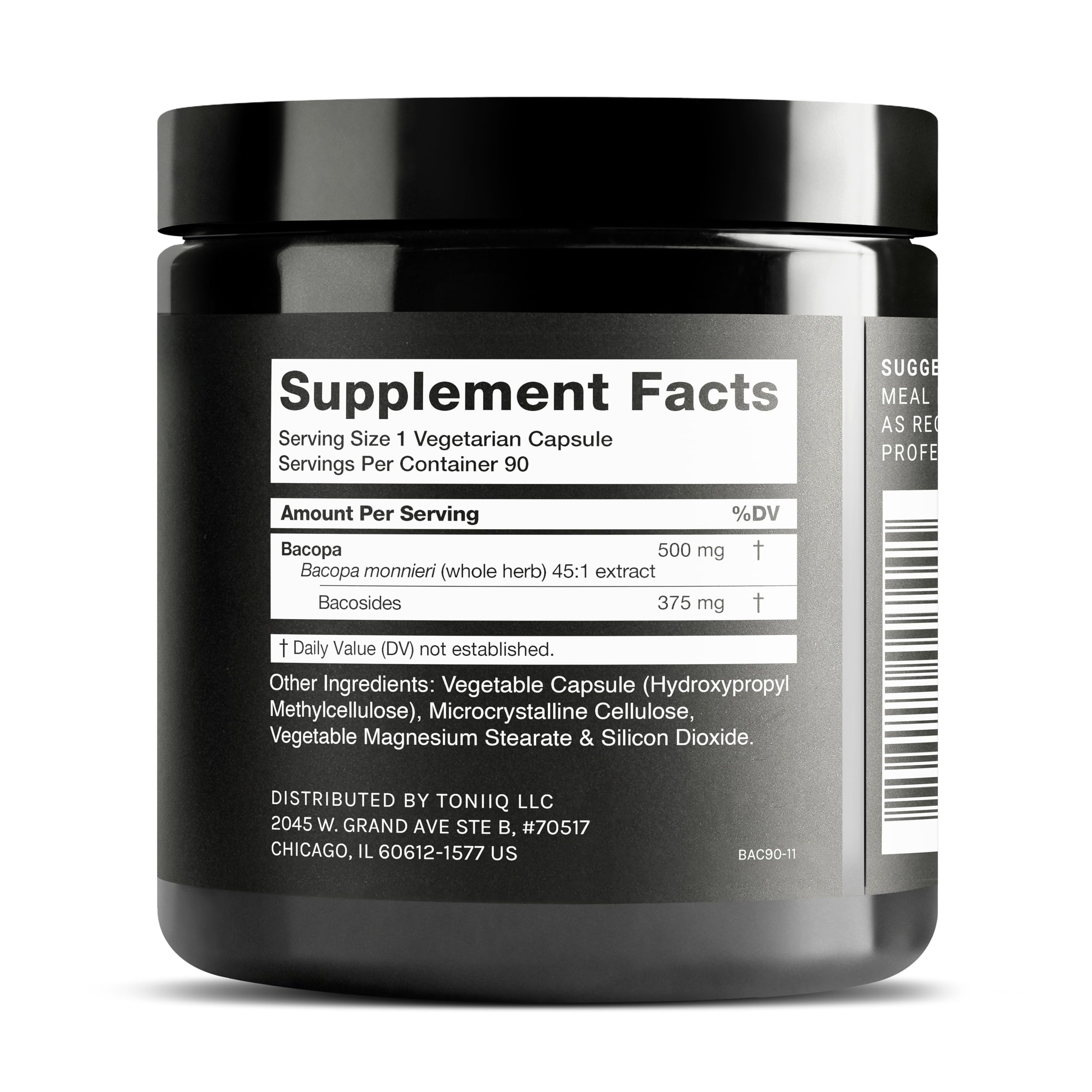 Toniiq Bacopa - Ultra High Potency 45:1 Extract with 75% Bacosides - Highly Concentrated - Third-Party Lab Tested - 90 Capsules