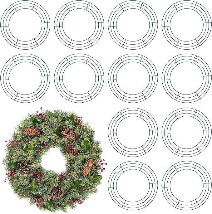 Patelai 12 Pieces 14 Inch Metal Wreath Frame Dark Green Wire Round Wreath Rings Wire Garland Frame for Home Easter Party Decor DIY Crafts Supplies