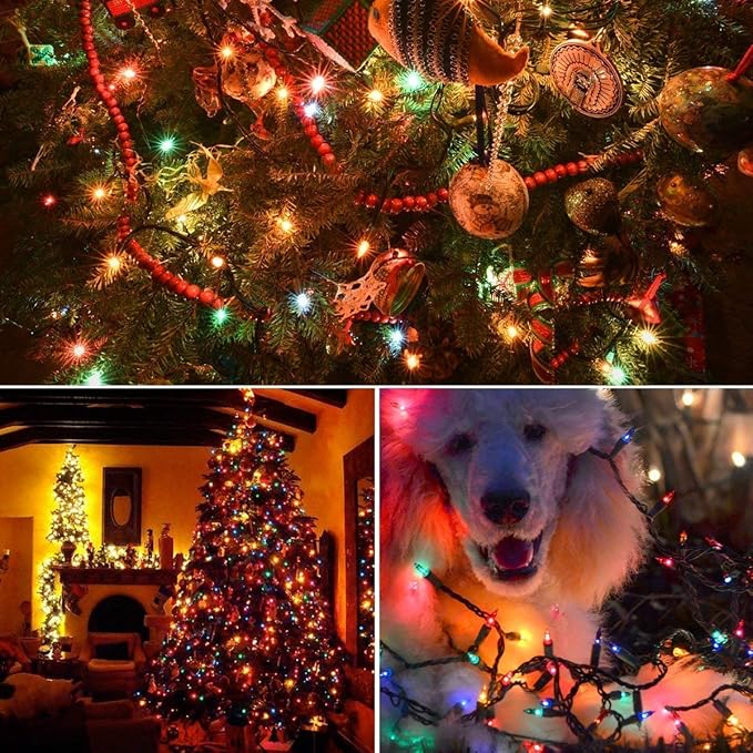 Indoor Christmas Tree Lights - 25m/82ft 220 LED Memory Function 8 Modes End-to-End Extendable Plug in Outdoor Waterproof Fairy String Light for Thanksgiving Halloween Wedding Patio Decor - Multi Color