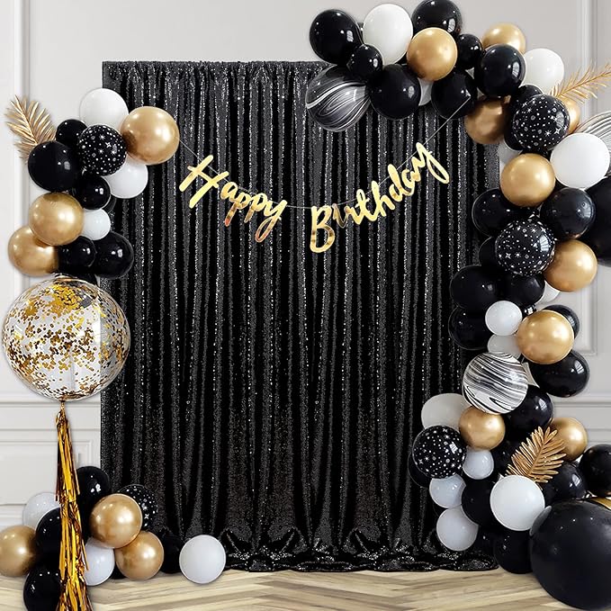 B-COOL Black Sequin Backdrop Curtains 2 Packs 3.3ftx8ft Sparkle Backdrop Fabric Glitter Background Drapes for Party Ceremony Wedding Birthday Decoration