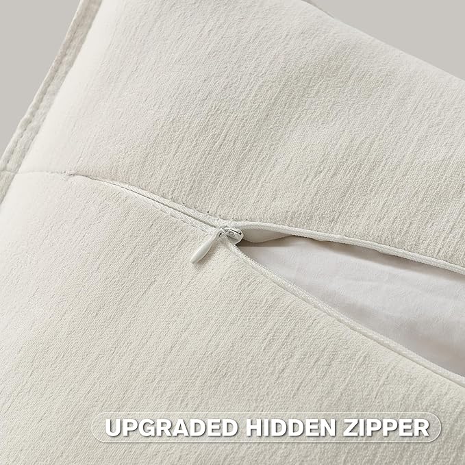 FUTEI Cream White Chenille Throw Pillow Covers 18x18 Inch Set of 2,Edges Double-Stitched Cushion Cases,Modern Home Decor for Couch Living Room