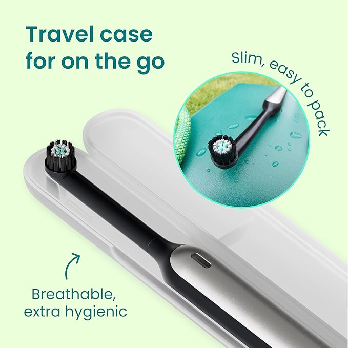 Quip 360 Oscillating Rechargeable Electric Toothbrush with Extra Brush Head - Soft Bristles, Pressure Sensor, 3 Intensities, 30-Day Battery Life, 2-Min Timer, Travel Case, Mirror Mount - Silver Cloud