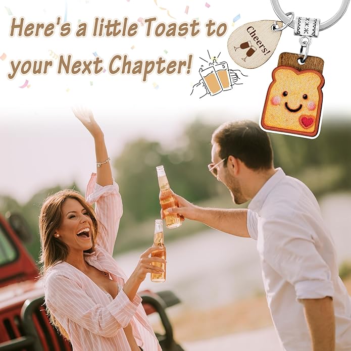 Cute Toast Keychain for Girls, New Beginnings Gifts for Best Friend as Next Chapter Stuff, Cute Love Engagement Housewarming Birthday New Job Gifts for Coworker Couple Bestie Sister Parents