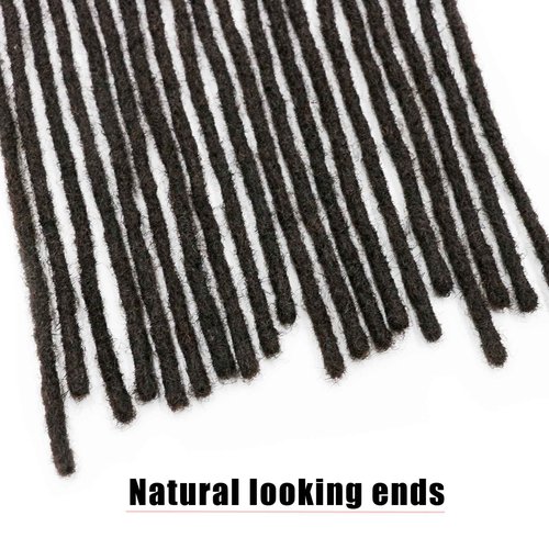 IXIMII 16 inch Dreadlock Extensions Human Hair 0.4cm 20 Strands Permanent Locs Extensions Soft Natural Black Human Dreads with Comb and Needle for Men Women Kids