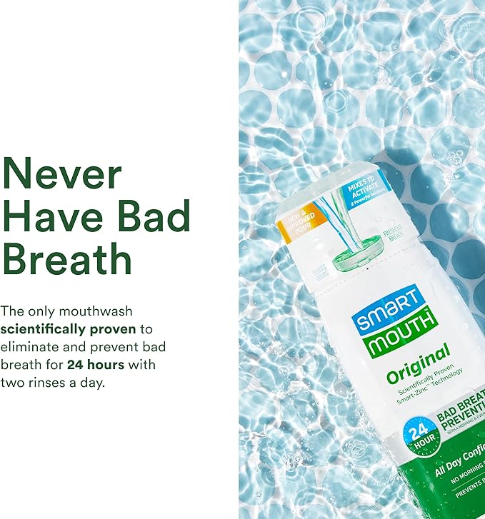 SmartMouth Original Activated Mouthwash - Adult Mouthwash for Fresh Breath - Oral Rinse for 24-Hour Bad Breath Relief with Twice Daily Use - Fresh Mint Flavor, 16 fl oz (2 Pack)