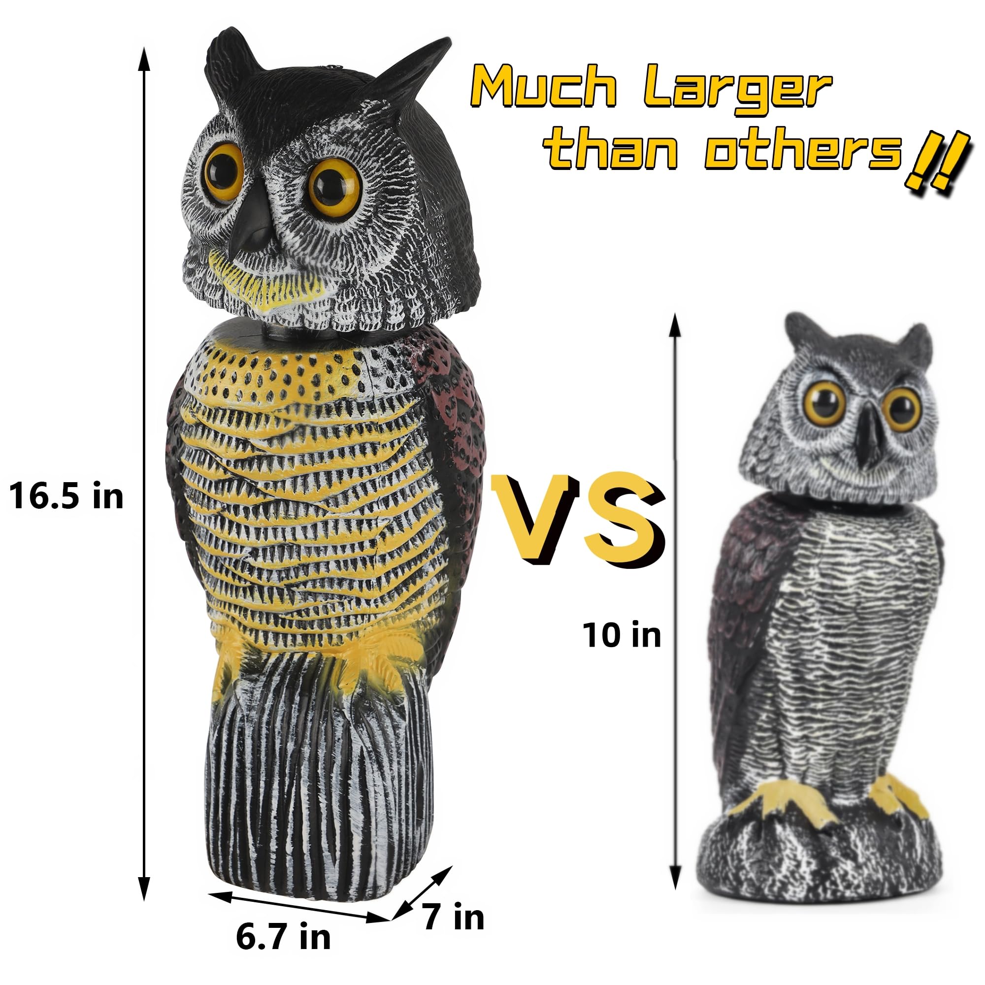 Glintoper Plastic Fake Owl Wagging Head Outdoor Statues 16.5 inch, Bird Scarecrow Horned Decoy, Bird Deterrents Scary Birds Away, Nature Enemy Pest Repellent for Outdoor Garden Yard Protectors