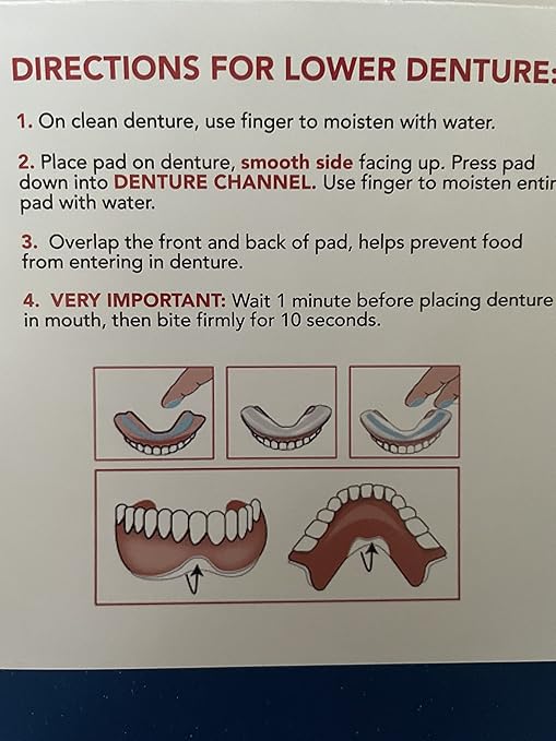Adhesive Free Denture Pads | Lower Denture | 30 Pack | Secure & Comfortable Fit | No Glue/No Mess | All Day Suction | Denture Glue Alternative | Safe, Natural & Non-Toxic