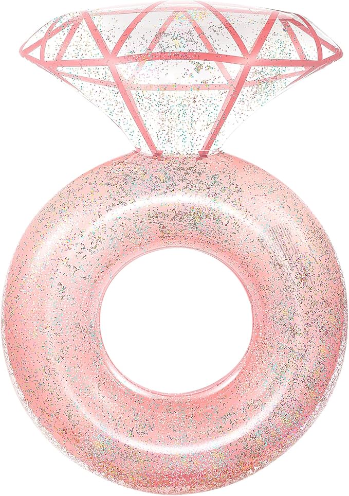 HeySplash Pool Floats, Inflatable Diamond Ring Pool Float, Large Engagement Ring Floatie for Bachelorette Party, Swim Tube River Lake Wedding Bride Stagette Decor Fun Toy Raft Adults, Rose Gold
