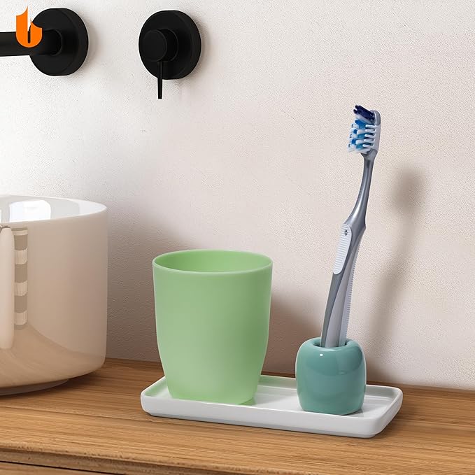 Urbanstrive Ceramic Toothbrush Holders for Bathrooms, Sleek Tooth Brush Holder Toothbrush Stand Tooth Brushing Holder, Portable Bathroom Accessories Organizer, Grey, 1 Pack