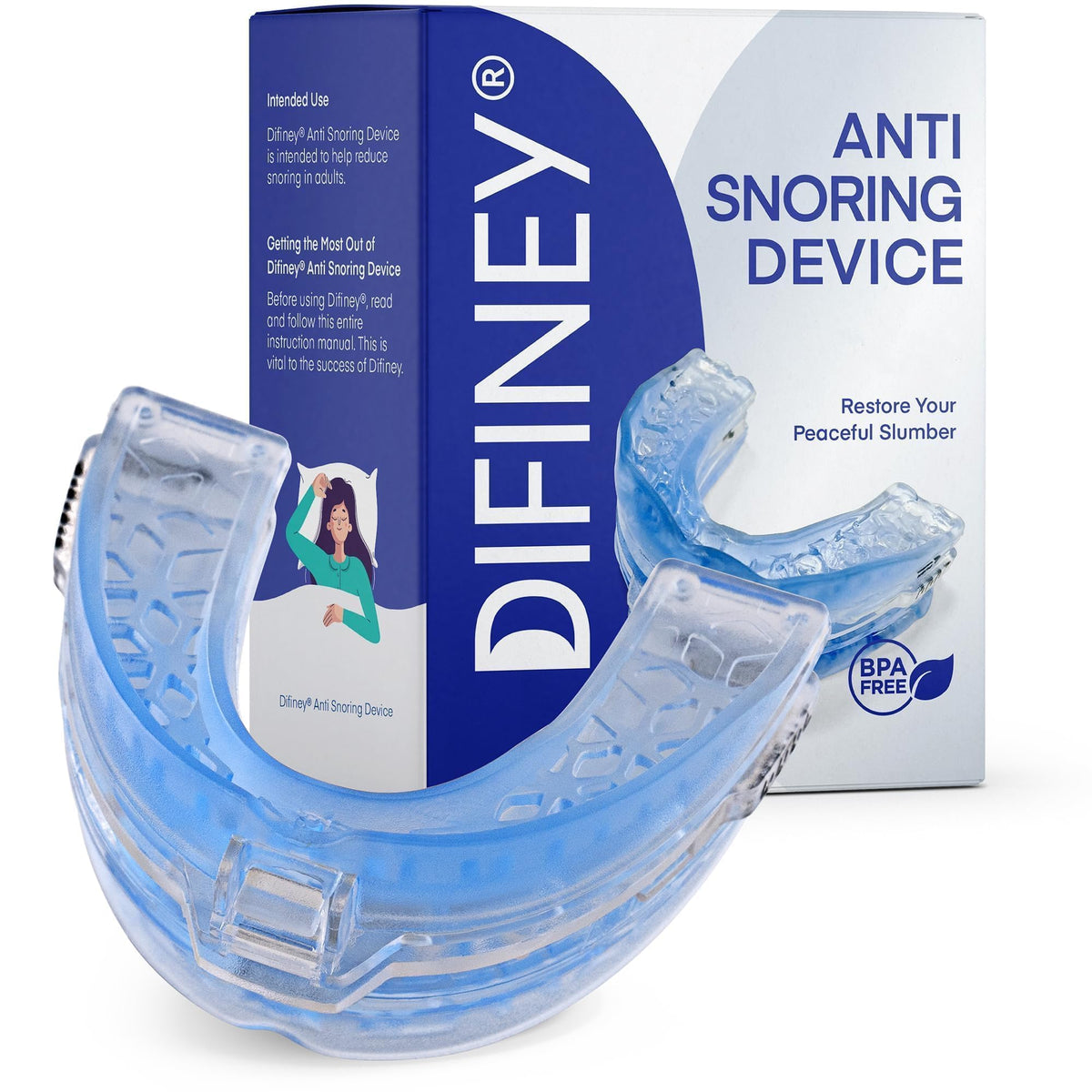 Difiney Anti Snoring Device: FDA-Cleared Anti Snoring Mouthpiece – Adjustable Snore Stopper Mouth Guard for Men & Women to Sleep Better – Reusable Nighttime Use with Storage Case