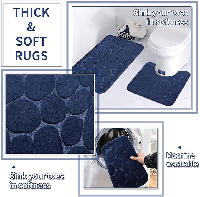 Bathroom Set with Shower Curtain and Rugs- 25PC Blue Bathroom Accessory Set, Navy Blue Shower Curtain Set, Toilet Brush, Trash Can, Qtip Holder Dispenser & Soap Dispenser