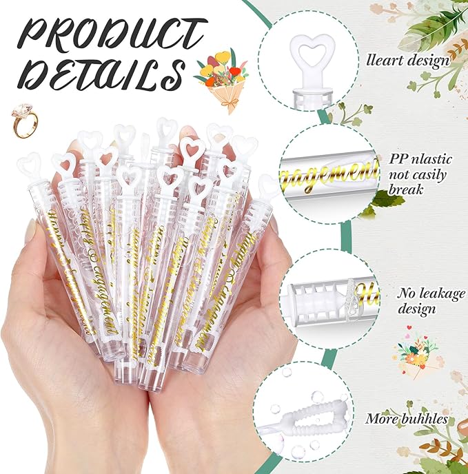 50 Pack Happy Engagement Party Favors Wedding Bubbles Wand for Guests Wedding Proposal Table Decor White Heart Bridal Shower Favors Guests Gift for Valentine's Day Engagement Party Supplies